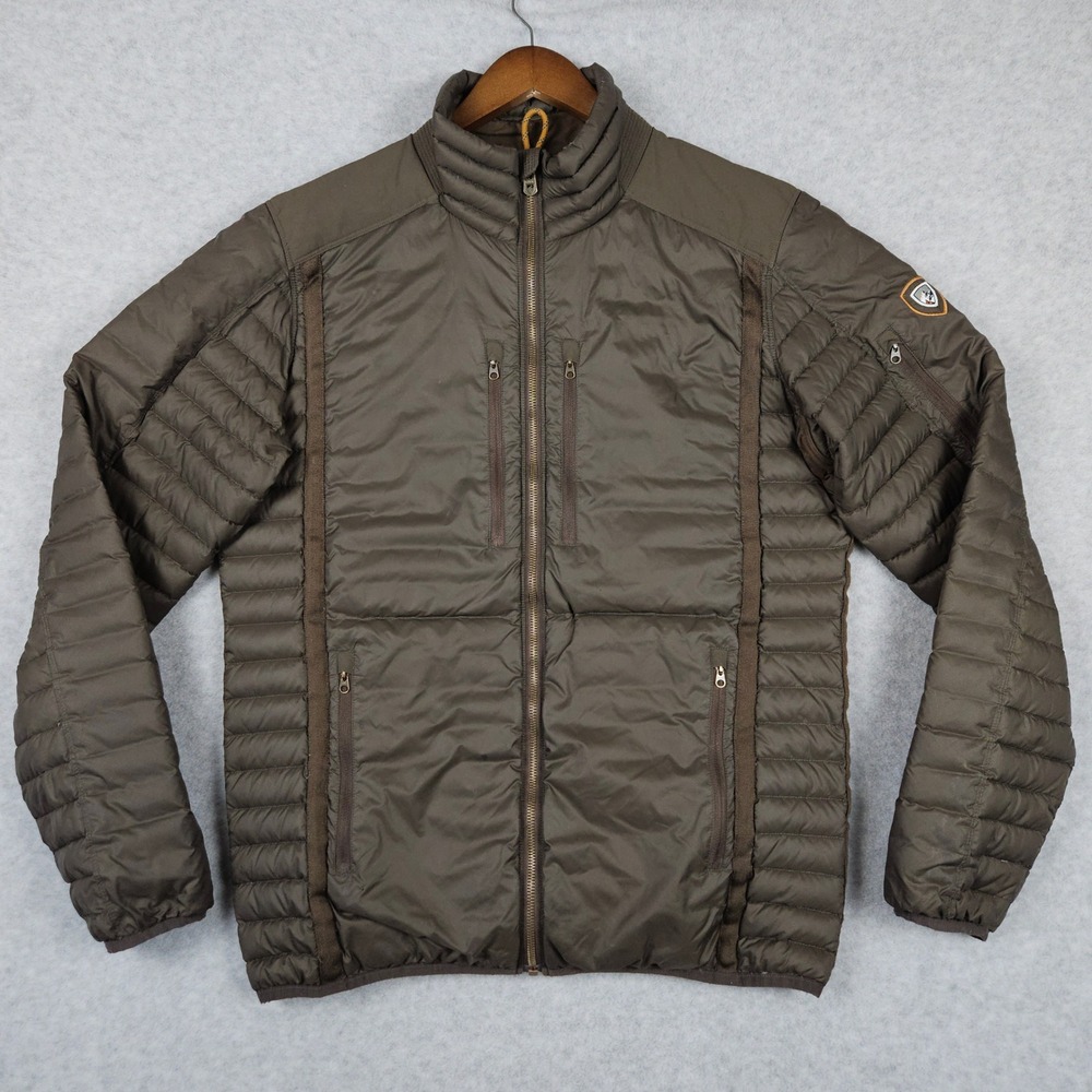 KUHL Spyfire Mens Large Brown Full Zip Puffer Jacket Down Quilted Outdoor Hiking